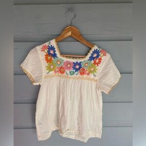 THML Embroidered White Floral Top XS